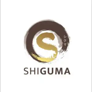 SHIGUMA logo with a gold 'S' inside a brown brushstroke circle. Text: SHIGUMA and シグマ.
