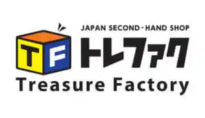 Treasure Factory logo: Japan second-hand shop. Text says "Treasure Factory" and "トレファク.