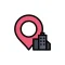 Map pin icon next to building, representing company group structure location.